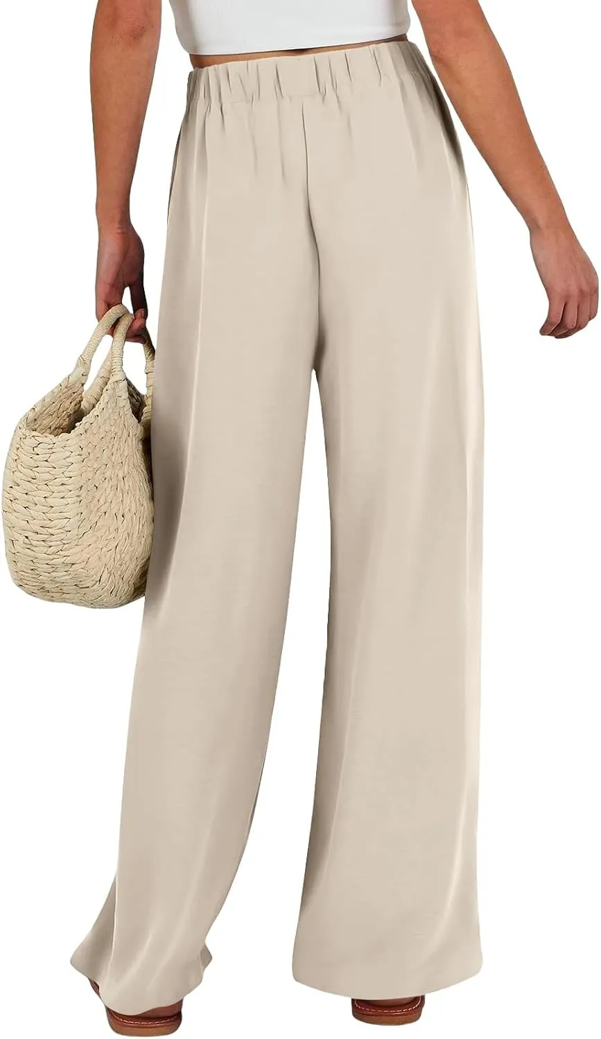 Pants for Women Trendy Casual Wide Leg Business Trousers High Waist Bandage Loose Long Pants with Pocket