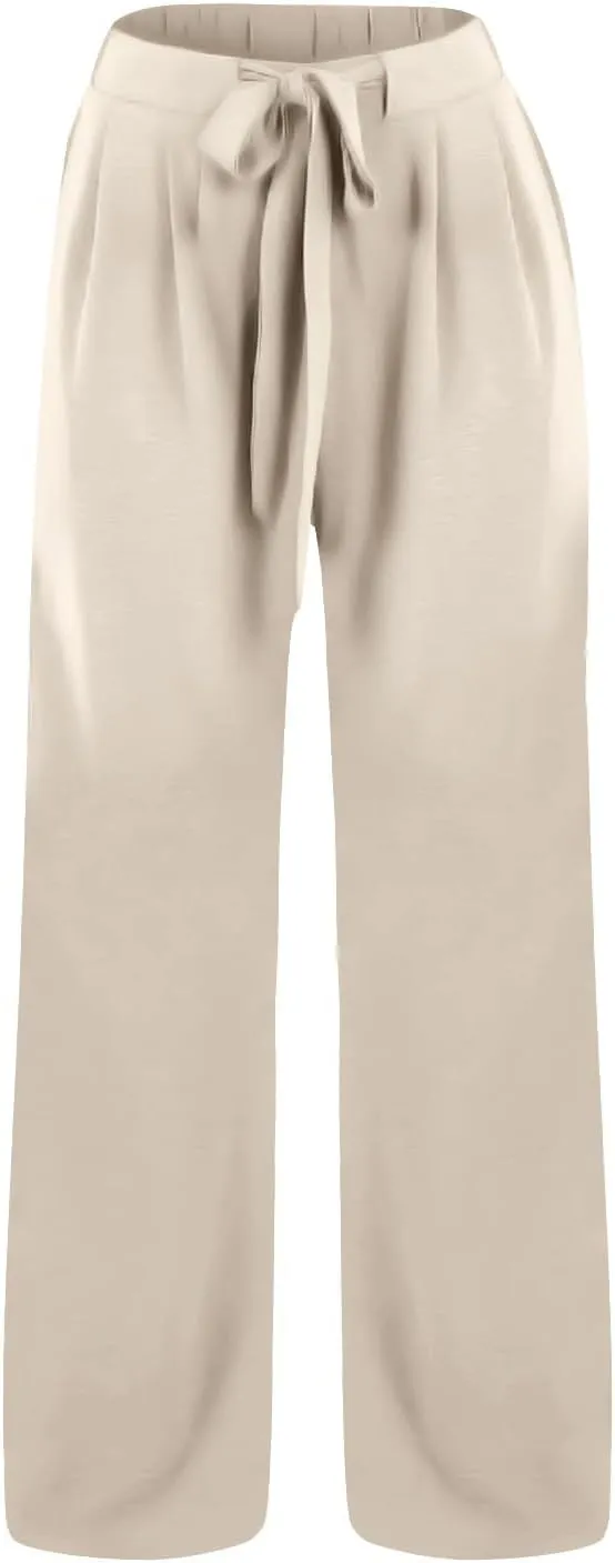 Pants for Women Trendy Casual Wide Leg Business Trousers High Waist Bandage Loose Long Pants with Pocket
