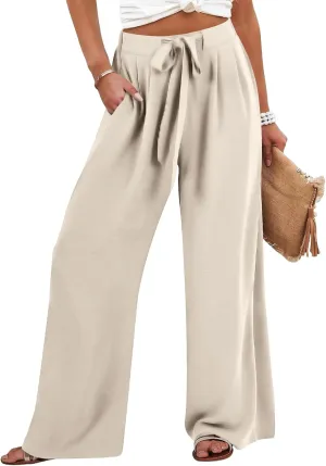 Pants for Women Trendy Casual Wide Leg Business Trousers High Waist Bandage Loose Long Pants with Pocket