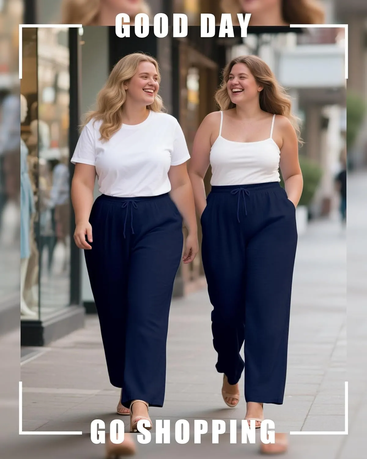 Plus Size Cotton Linen Casual Pants for Women, Summer Lounge Wide Leg Palazzo High Waist Drawstring Pockets Trouser