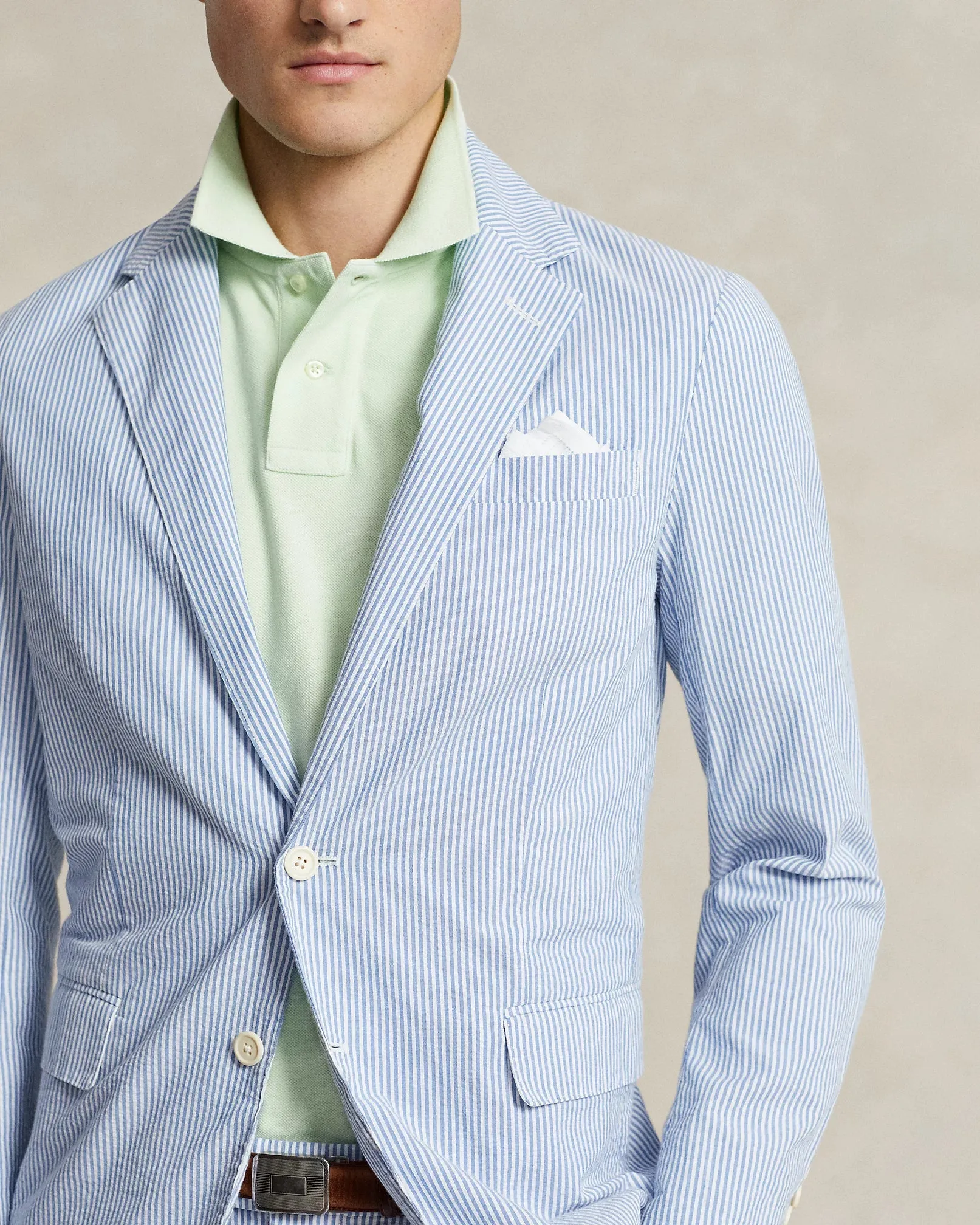 Polo Soft Modern Seersucker Suit Jacket - Bright Blue/White
