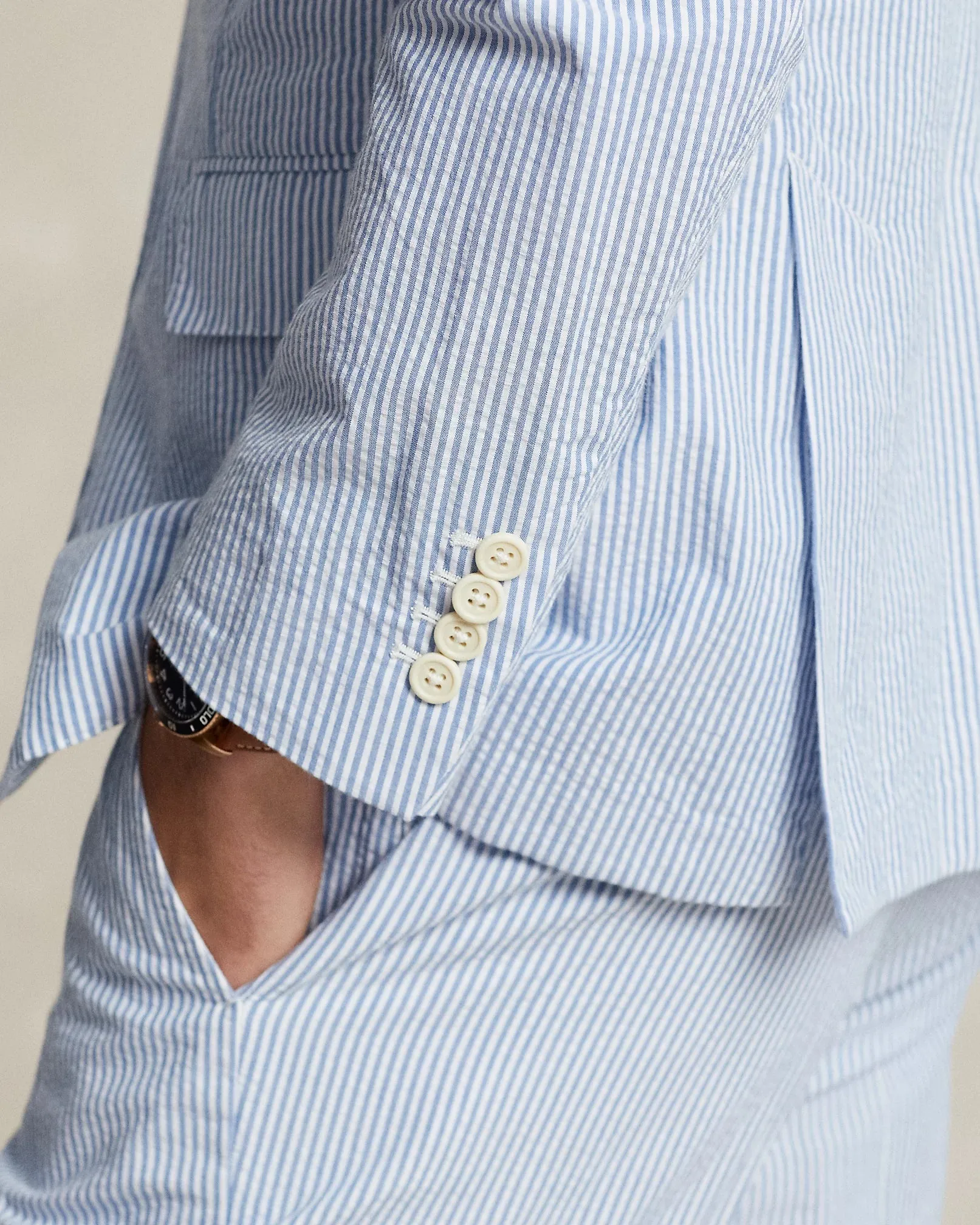 Polo Soft Modern Seersucker Suit Jacket - Bright Blue/White