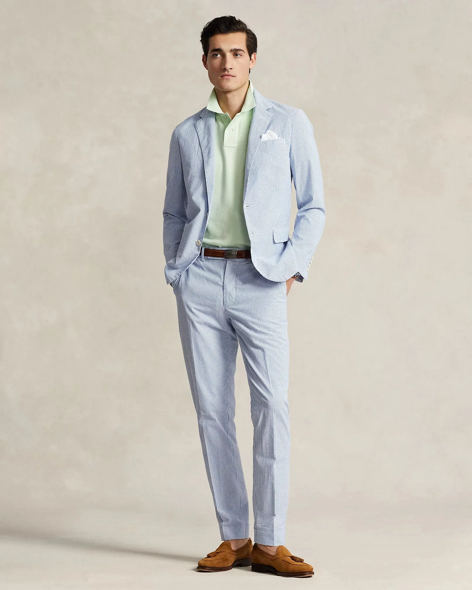 Polo Soft Modern Seersucker Suit Jacket - Bright Blue/White