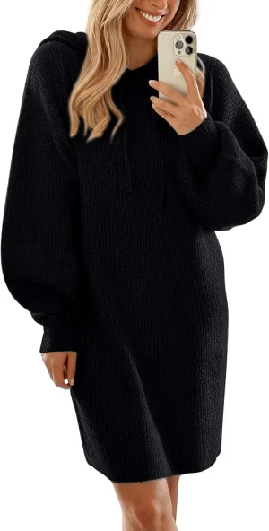 PRETTYGARDEN Women's Sweater Dress Fall Winter Casual Long Sleeve Pullover Chunky Knit Loose Oversized Hoodie Tunic Sweaters