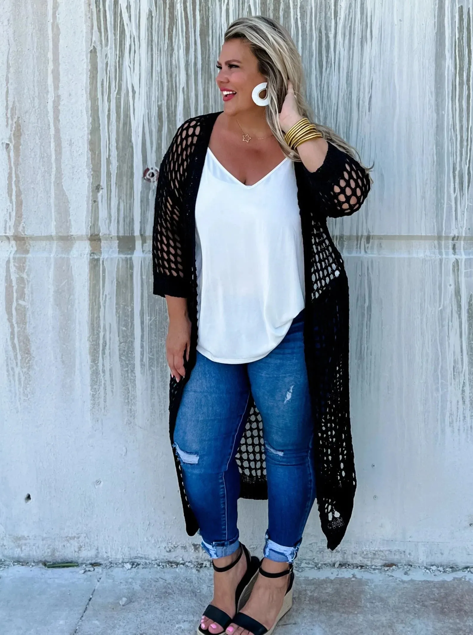 "It's All That" Loose Open Knit Long Cardigan - Blakeley