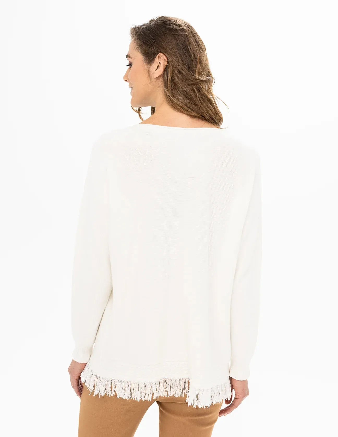 REN6874 Crop Round Neck Sweater W/Frayed Bottom