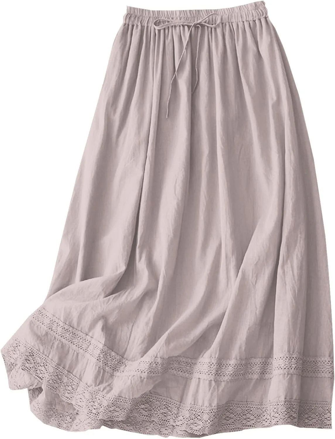 SANGTREE Women's Lace Cotton Linen Skirt Drawstring Waist A Line Beach Flowy Long Skirts