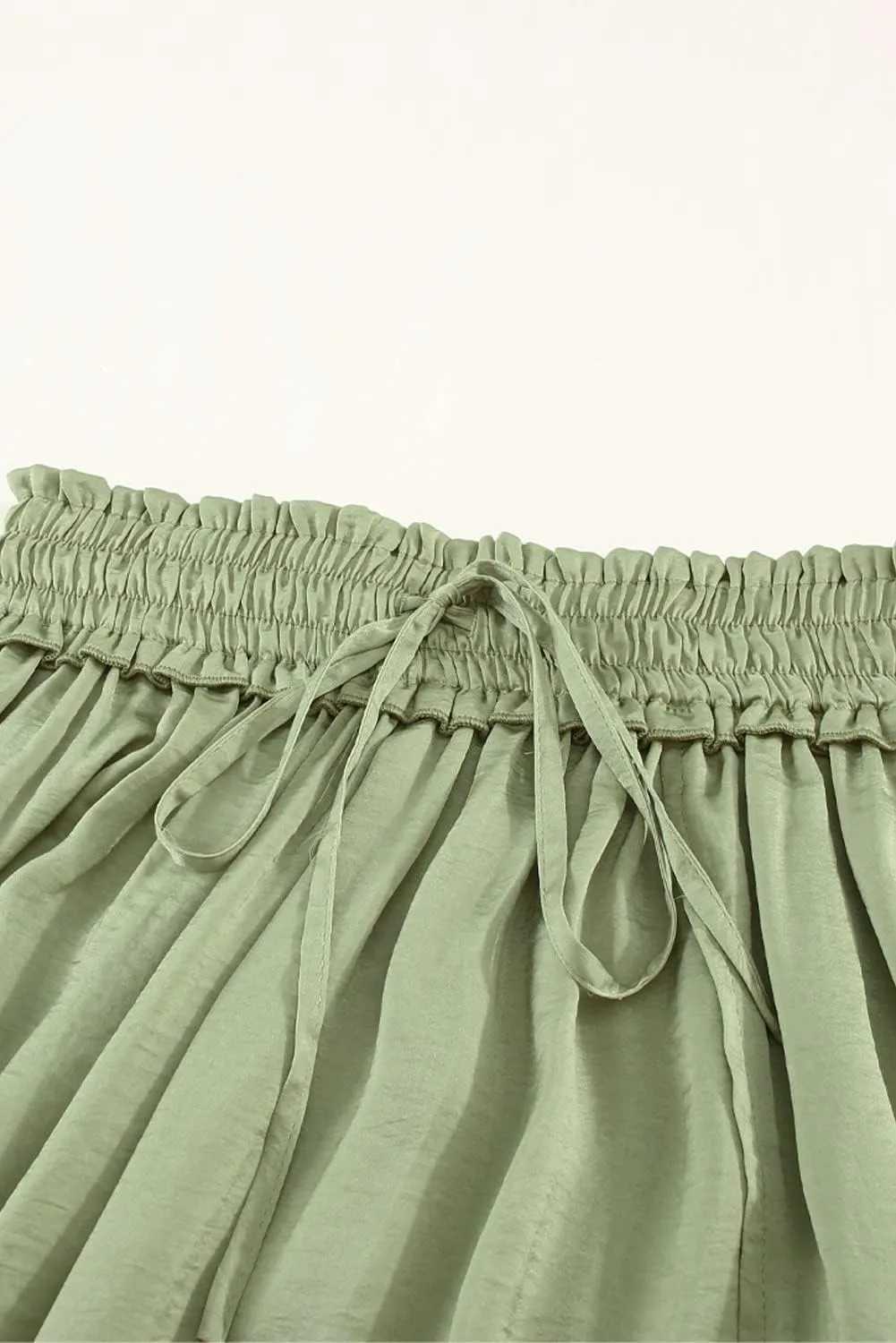 SELINK Skirts for Women Casual Green Adjustable Drawstring Smocked Waist Maxi Skirt