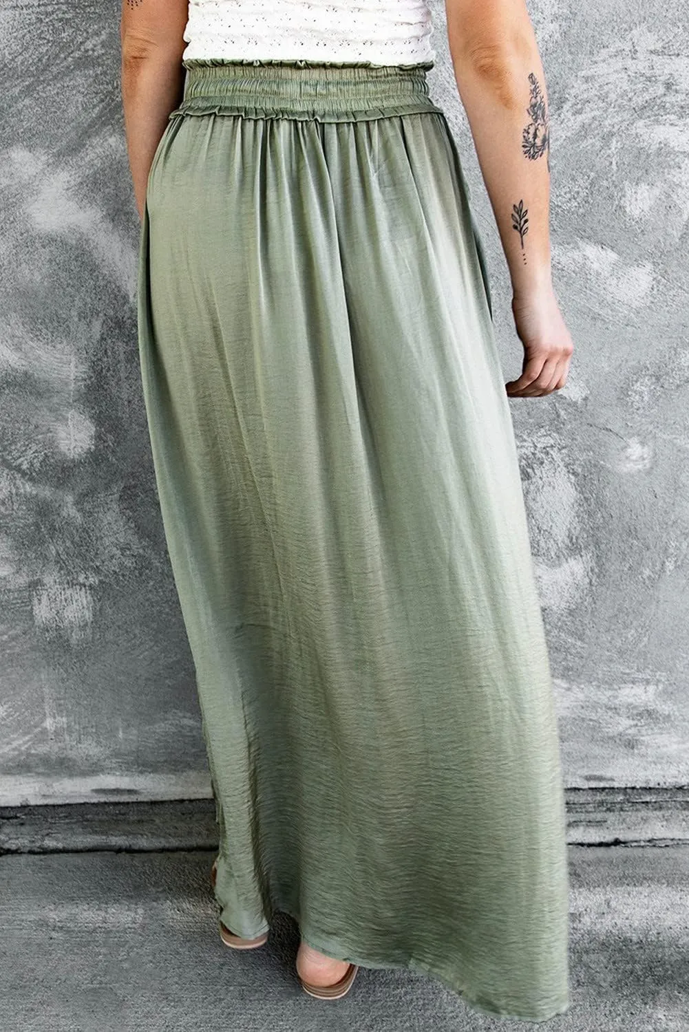 SELINK Skirts for Women Casual Green Adjustable Drawstring Smocked Waist Maxi Skirt