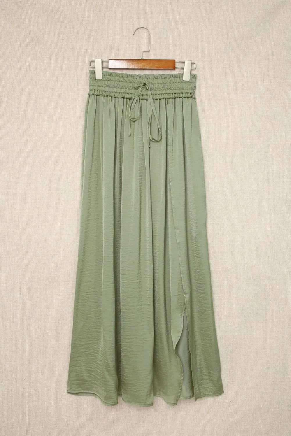 SELINK Skirts for Women Casual Green Adjustable Drawstring Smocked Waist Maxi Skirt