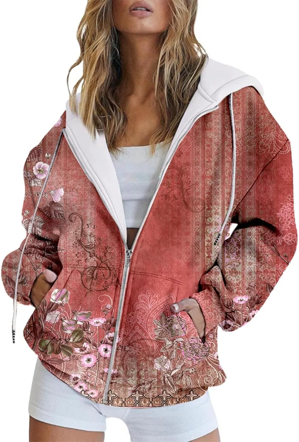 SHAOBGE Heavy Womens Sweatshirt Spring And Autumn Fashion Hooded Sweatshirt Long Sleeve Zipper Sport Coat Loose Women's