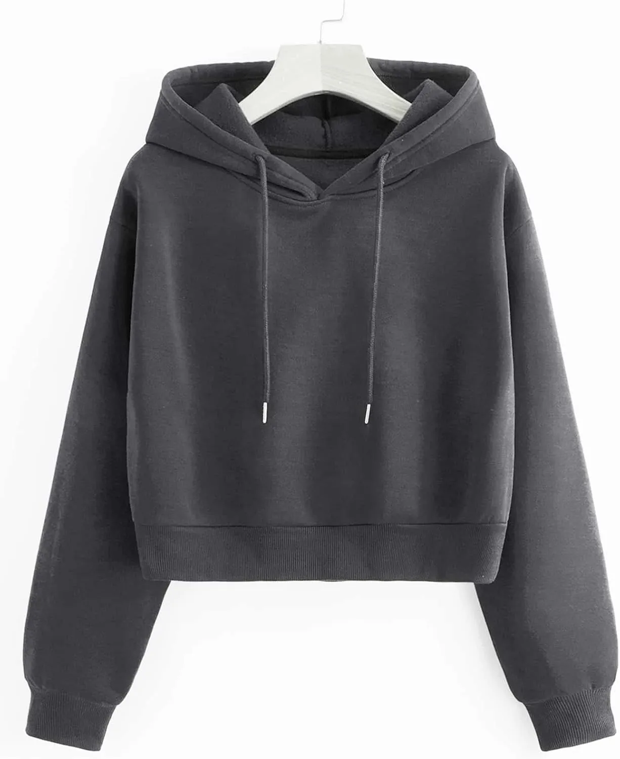 SHENHE Women's Cropped Sweatshirt Long Sleeves Drawstring Pullover Simple Crop Hoodie
