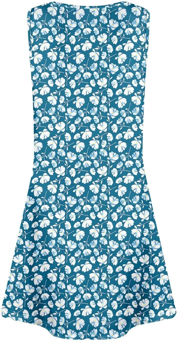Short Summer Dresses for Women 2025 Casual Trendy V Neck Sleeveless Floral Sundresses Flowy Boho Beach Sundress w/Pockets