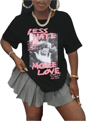 SOLY HUX Women's Graphic Tees Letter Print Short Sleeve Drop Shoulder Casual T Shirt Tops