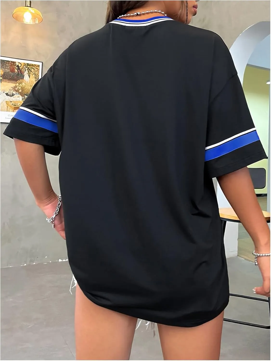 SOLY HUX Women's Oversized Jersey Shirts V Neck Graphic Tees Summer Baggy Blokecore T-Shirt Tops