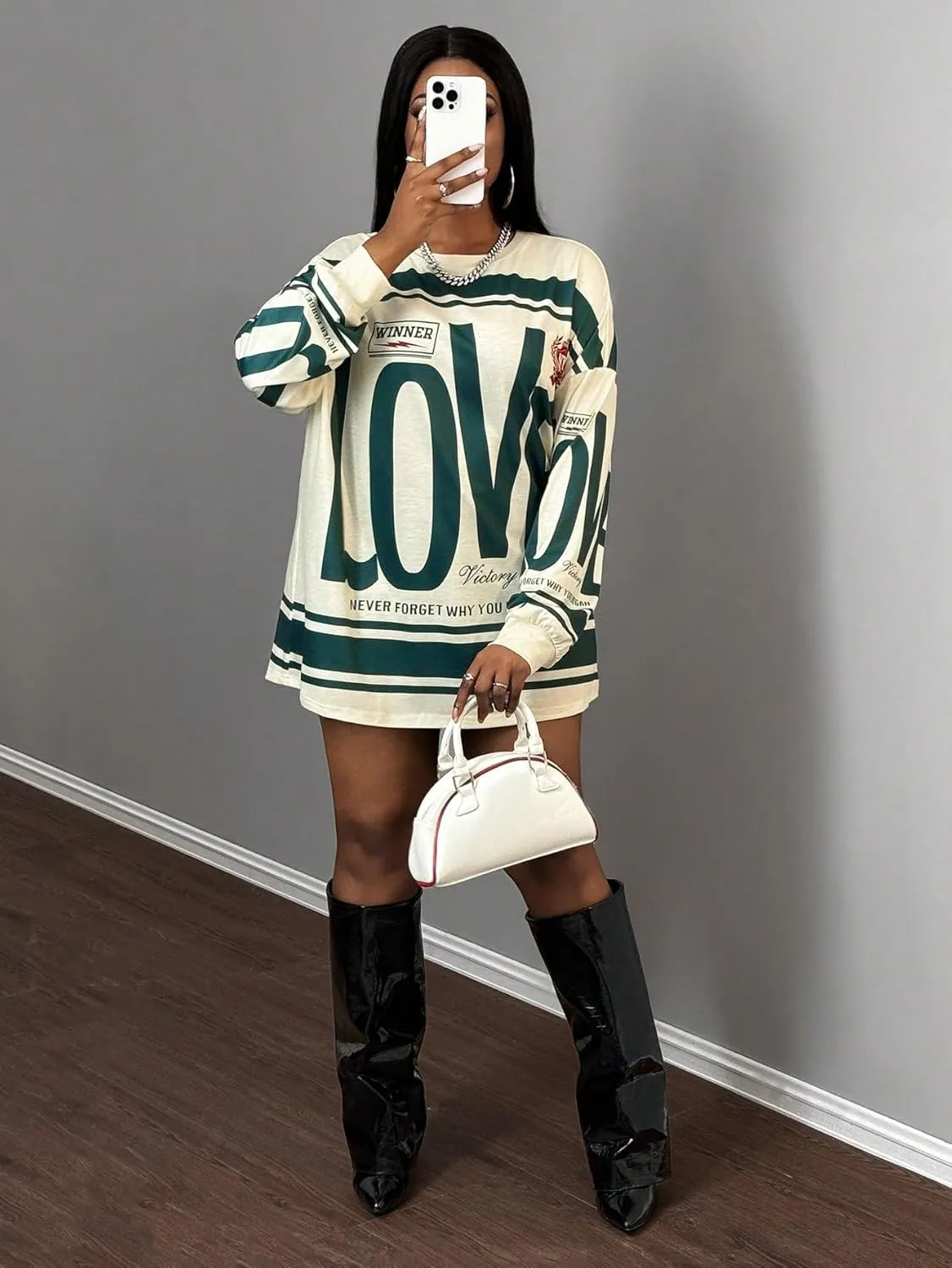 SOLY HUX Women's Retro Oversized T-Shirt Streetwear Long Sleeve Graphic Tees Printed Crewneck Tops