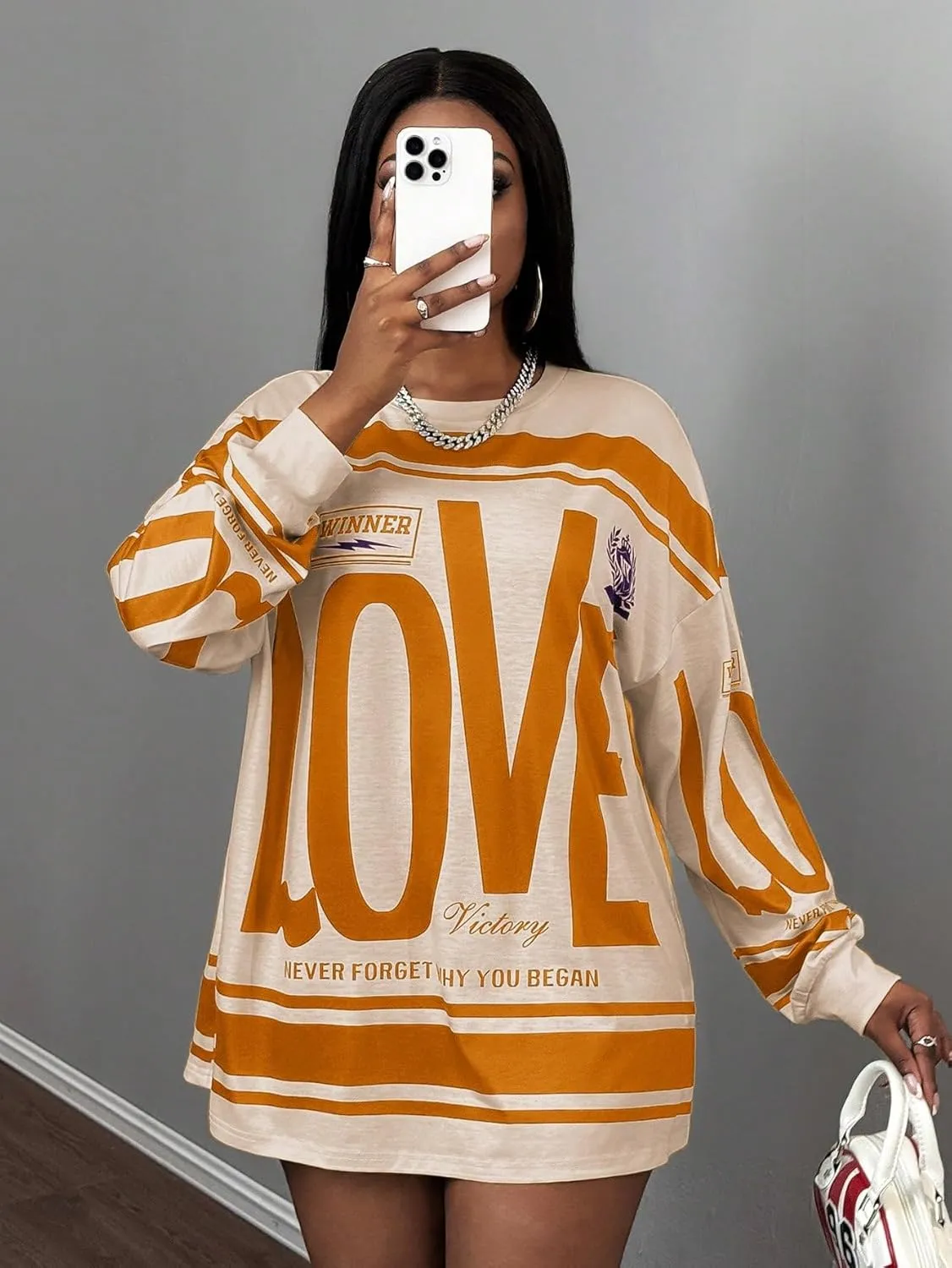 SOLY HUX Women's Retro Oversized T-Shirt Streetwear Long Sleeve Graphic Tees Printed Crewneck Tops