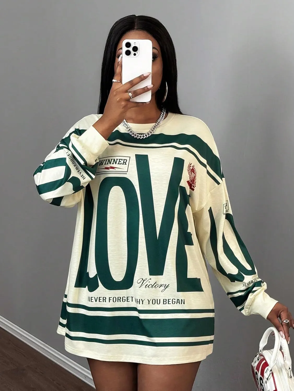 SOLY HUX Women's Retro Oversized T-Shirt Streetwear Long Sleeve Graphic Tees Printed Crewneck Tops