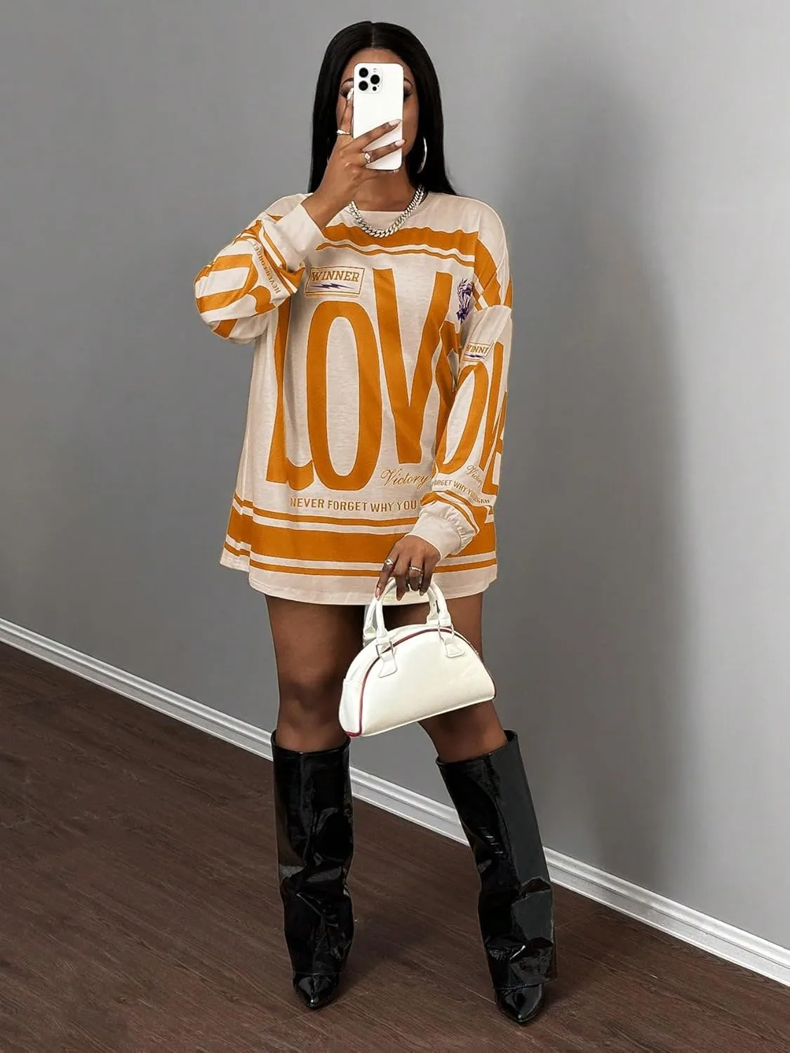 SOLY HUX Women's Retro Oversized T-Shirt Streetwear Long Sleeve Graphic Tees Printed Crewneck Tops