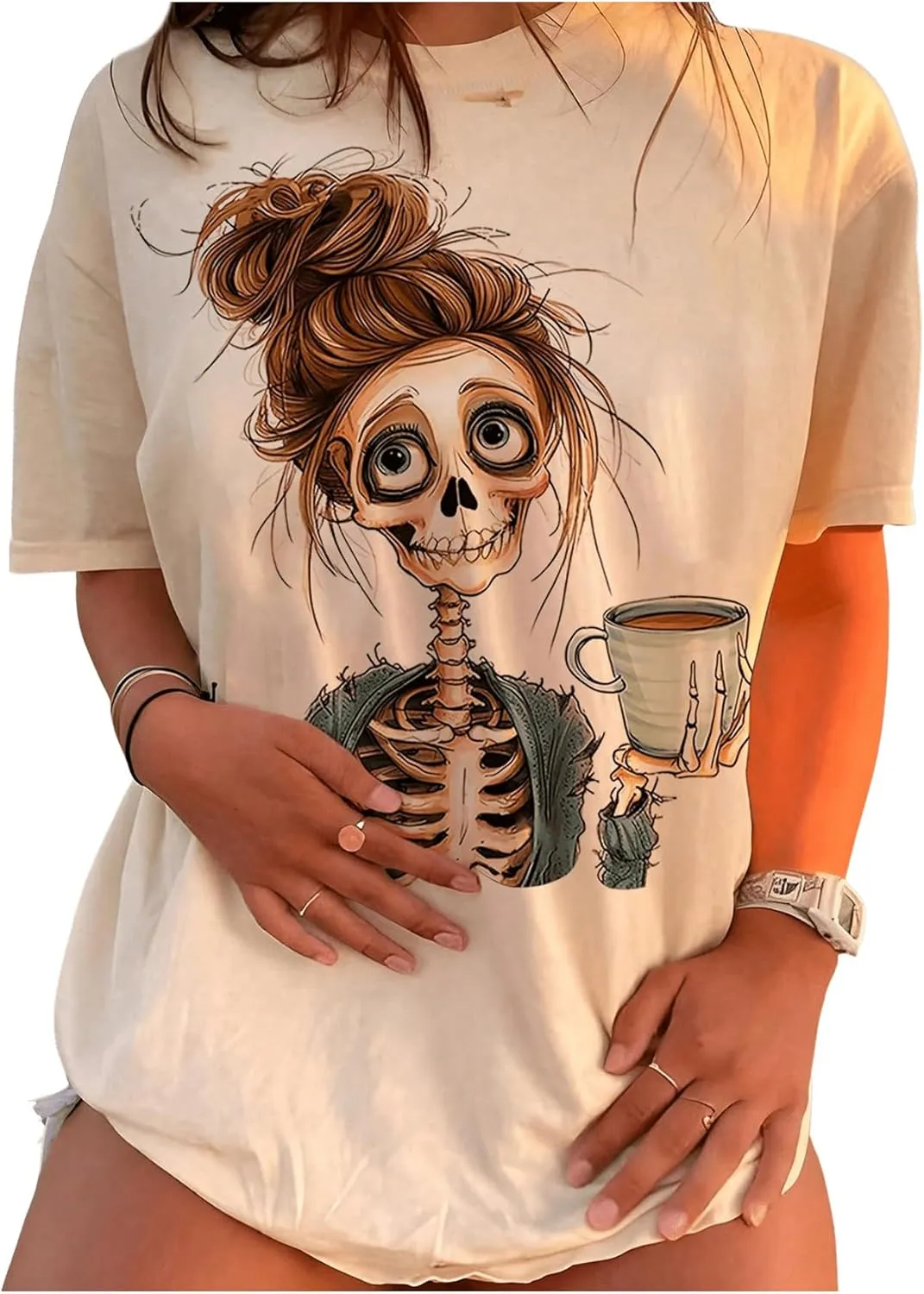 SOLY HUX Women's Skull Graphic Tees Crew Neck Short Sleeve T Shirt Vintage Gothic Tops