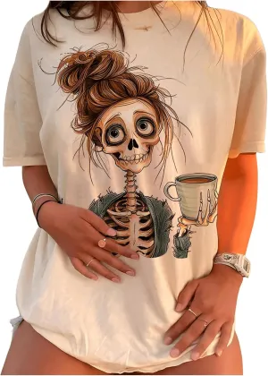 SOLY HUX Women's Skull Graphic Tees Crew Neck Short Sleeve T Shirt Vintage Gothic Tops