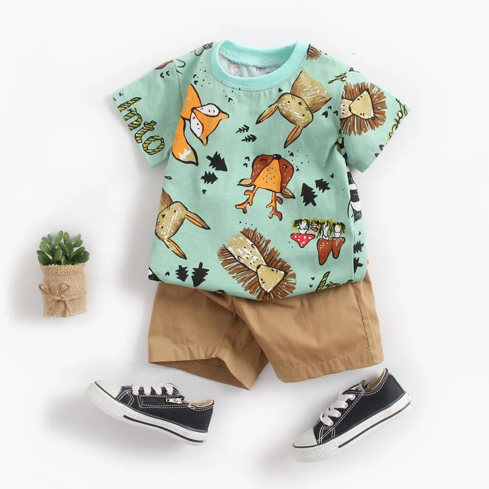 Summer Short Sleeve Cotton Baby Tops   Baby Shorts 2Pcs Casual