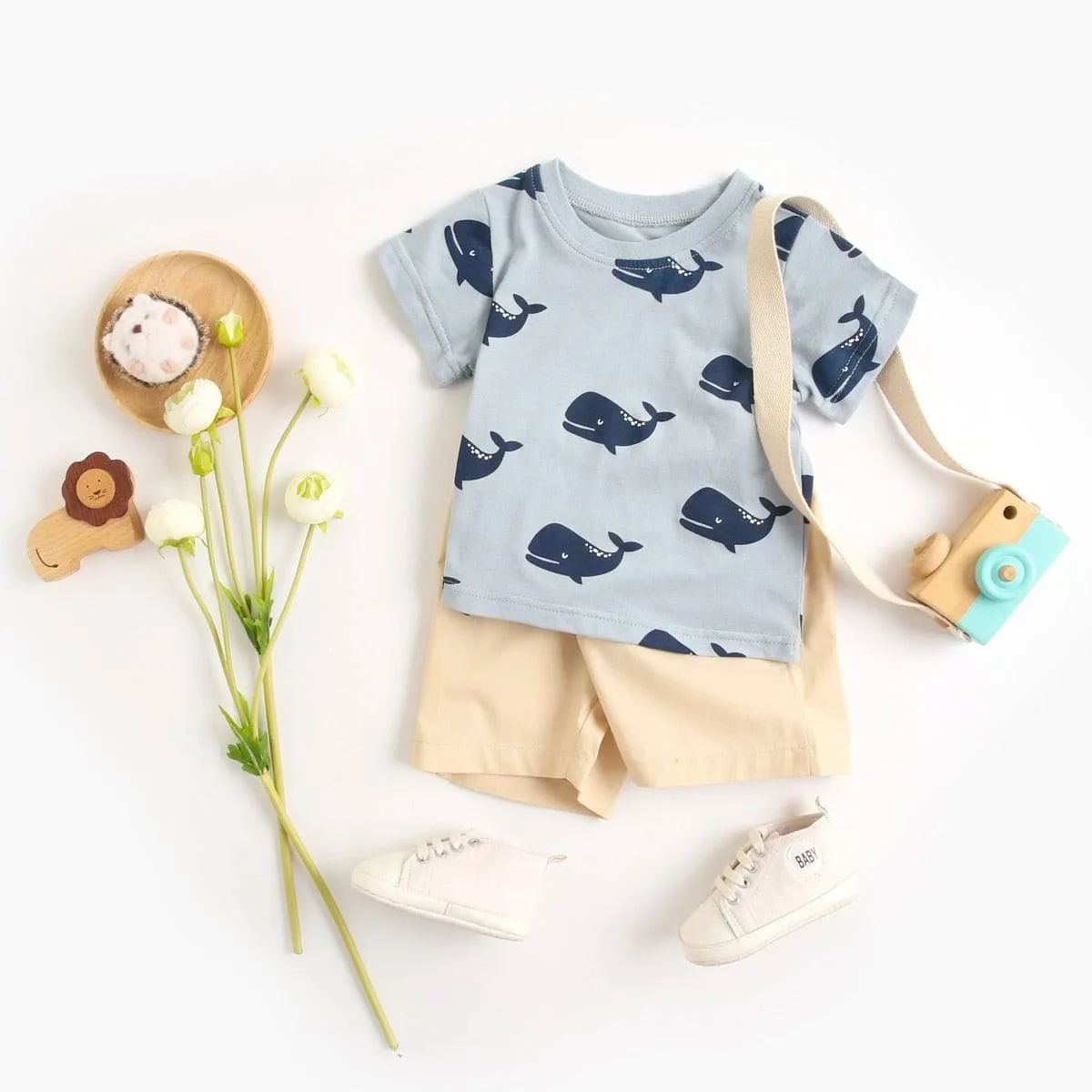 Summer Short Sleeve Cotton Baby Tops   Baby Shorts 2Pcs Casual
