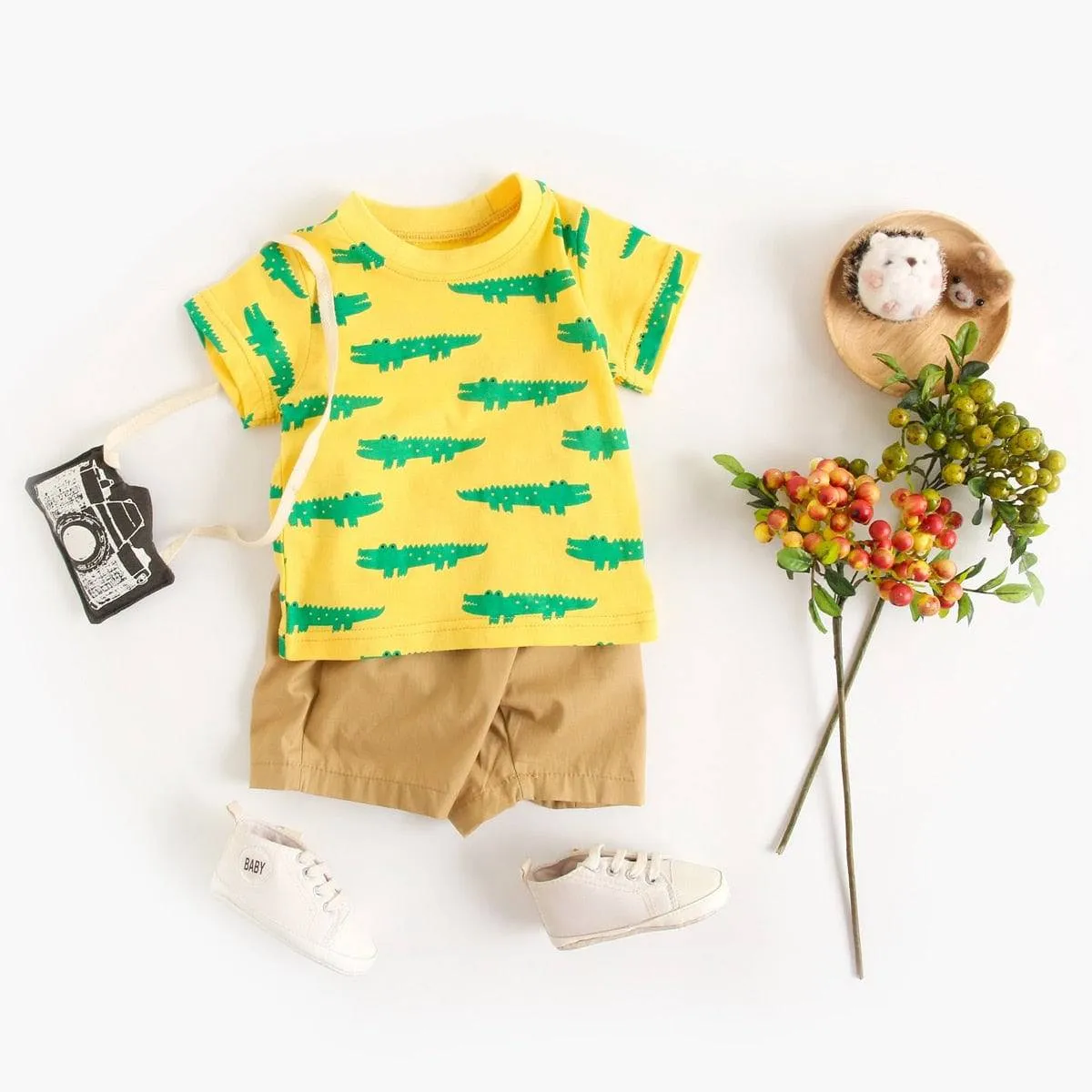 Summer Short Sleeve Cotton Baby Tops   Baby Shorts 2Pcs Casual