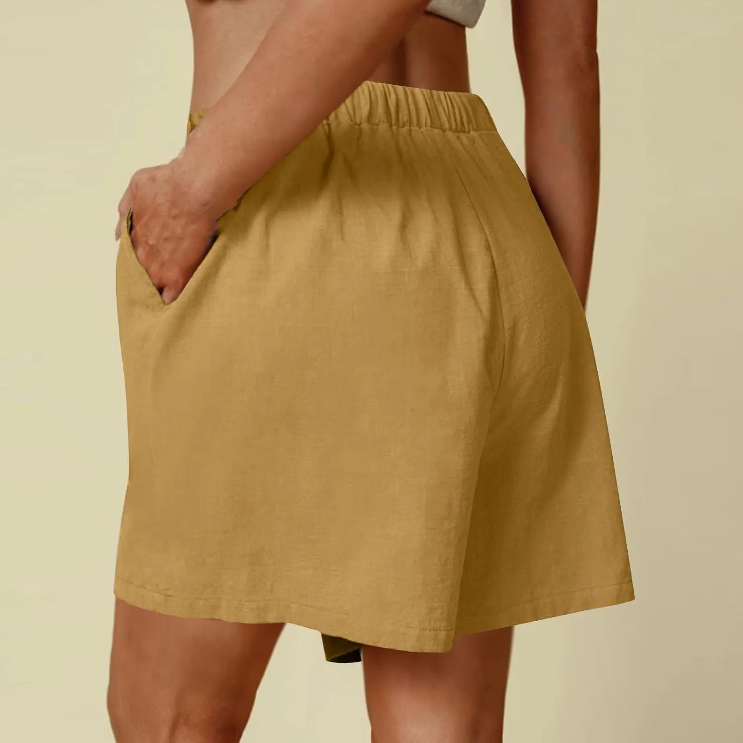 Summer Shorts for Women Baggy High Rise Linen Shorts Vacation Straight Elastic with Pocket Solid Loose Fit Pants 2025