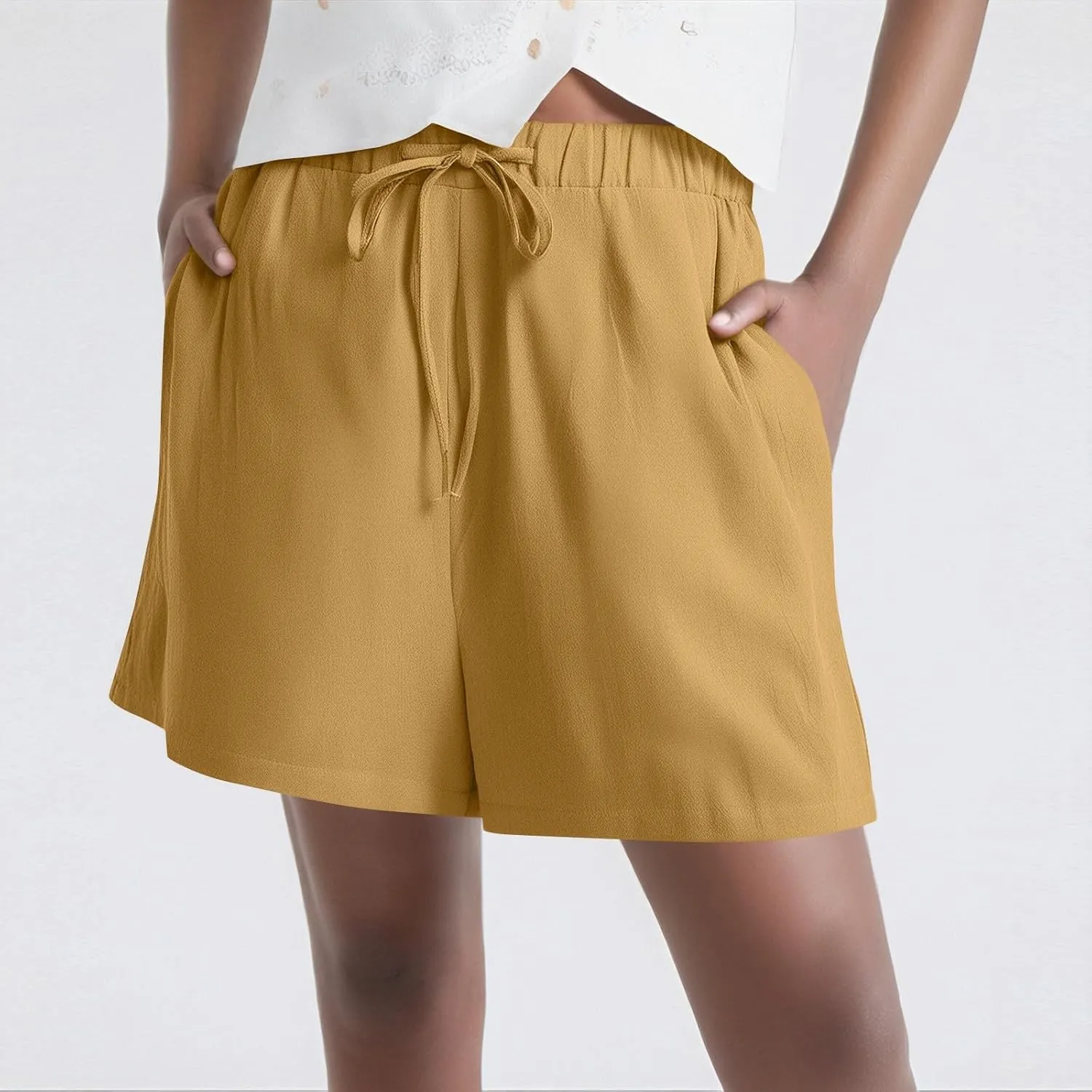 Summer Shorts for Women Baggy High Rise Linen Shorts Vacation Straight Elastic with Pocket Solid Loose Fit Pants 2025