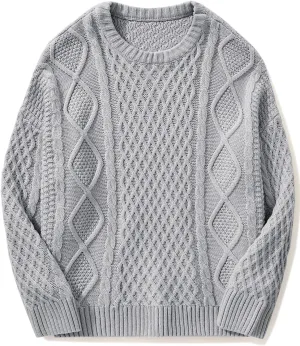 SUUKSESS Women Oversized Cable Knit Sweater Fall Long Sleeve Crew Neck Pullover Tops 2024