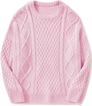 SUUKSESS Women Oversized Cable Knit Sweater Fall Long Sleeve Crew Neck Pullover Tops 2024