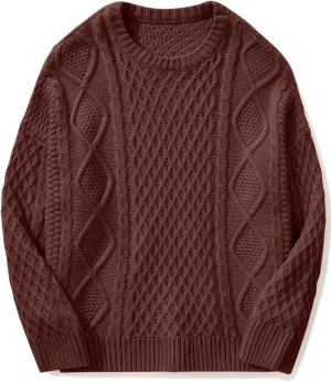SUUKSESS Women Oversized Cable Knit Sweater Fall Long Sleeve Crew Neck Pullover Tops 2024