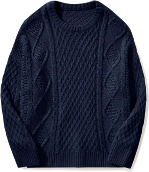 SUUKSESS Women Oversized Cable Knit Sweater Fall Long Sleeve Crew Neck Pullover Tops 2024