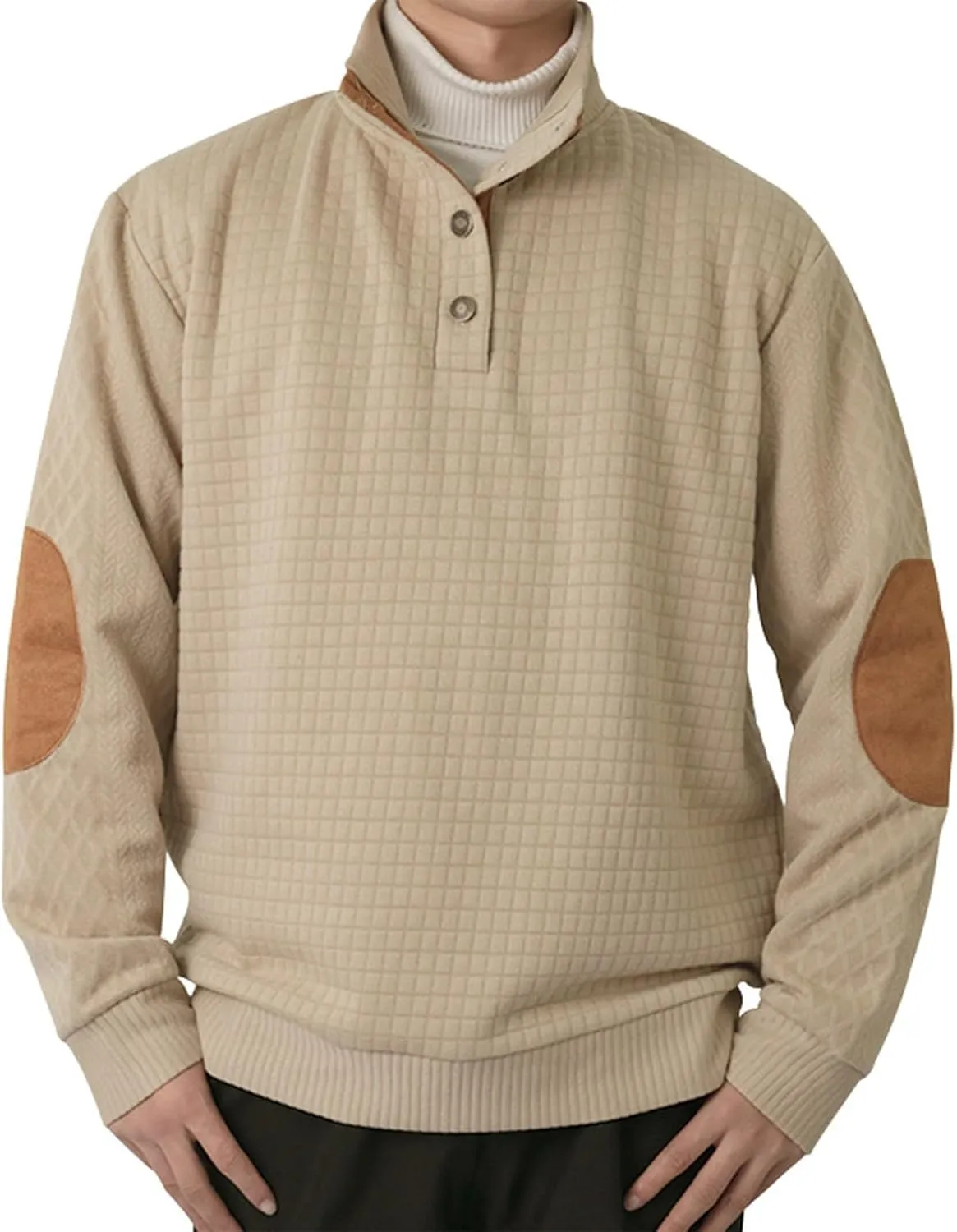 Sweatshirts For Men 1/4 Button Up Shirts Long Sleeve Pullovers Outdoor Casual Pullover Tops Elbow Fashion Patches