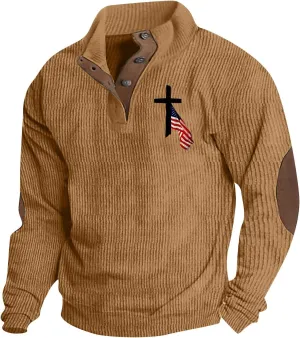 Sweatshirts For Men 1/4 Button Up Shirts Long Sleeve Pullovers Outdoor Casual Pullover Tops Elbow Fashion Patches