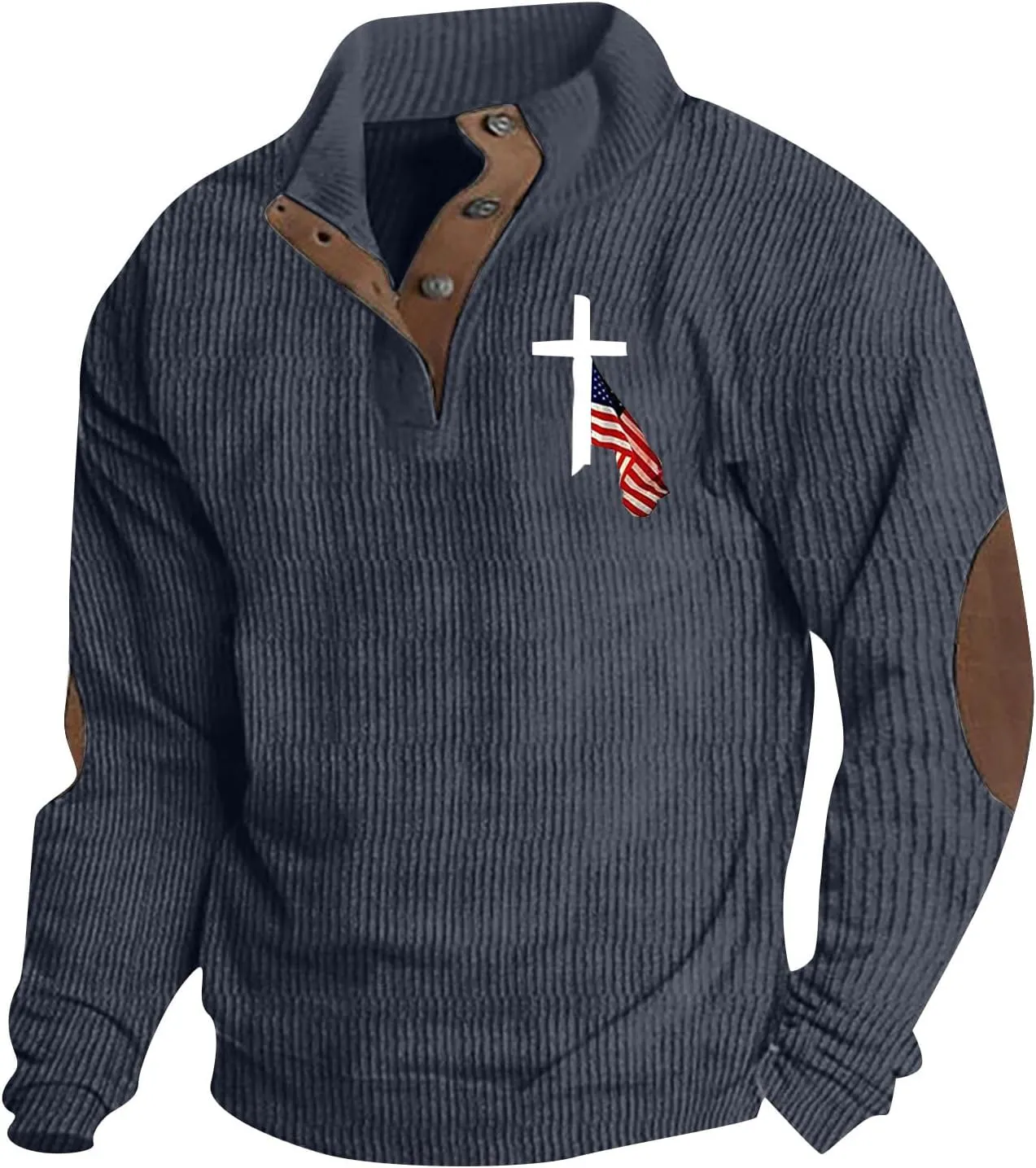 Sweatshirts For Men 1/4 Button Up Shirts Long Sleeve Pullovers Outdoor Casual Pullover Tops Elbow Fashion Patches