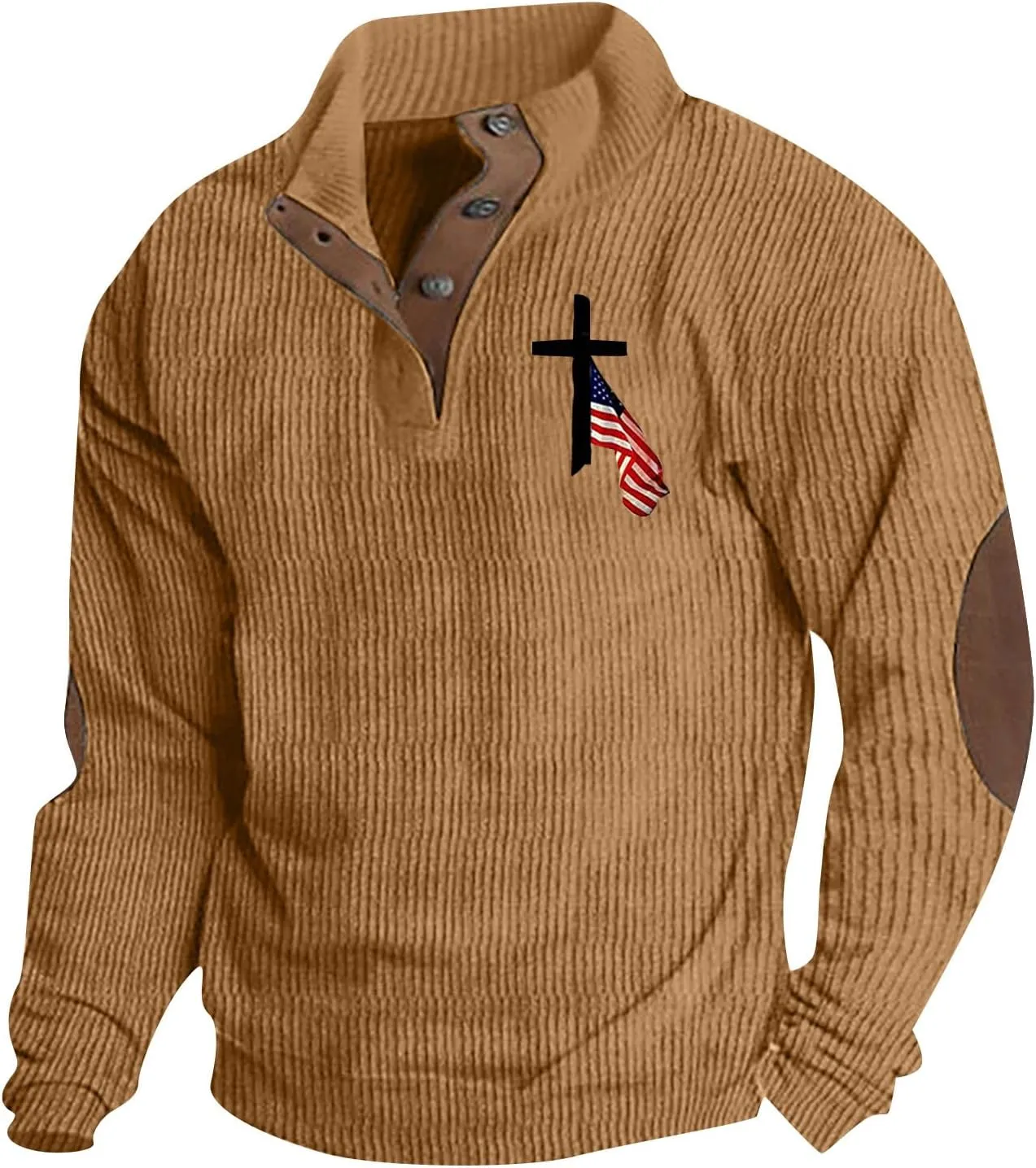 Sweatshirts For Men 1/4 Button Up Shirts Long Sleeve Pullovers Outdoor Casual Pullover Tops Elbow Fashion Patches