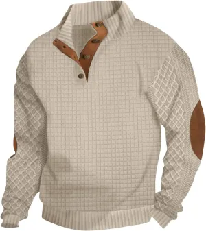 Sweatshirts For Men 1/4 Button Up Shirts Long Sleeve Pullovers Outdoor Casual Pullover Tops Elbow Fashion Patches