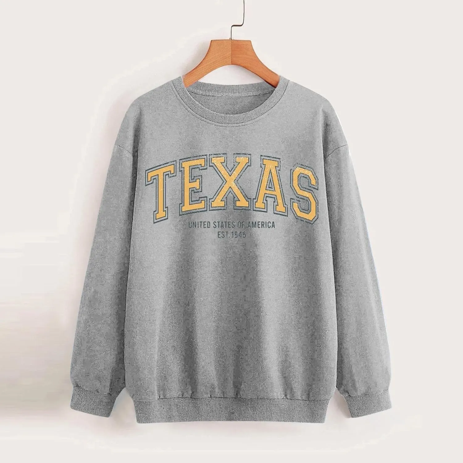 TEXAS Oversized Sweatshirt for Women Long Sleeve Crewneck Letter Graphic Print Casual Pullover Top Y2k Fall Winter Clothes