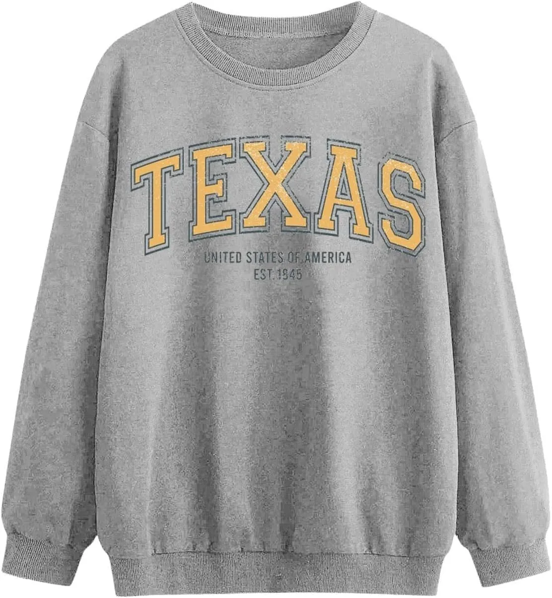 TEXAS Oversized Sweatshirt for Women Long Sleeve Crewneck Letter Graphic Print Casual Pullover Top Y2k Fall Winter Clothes