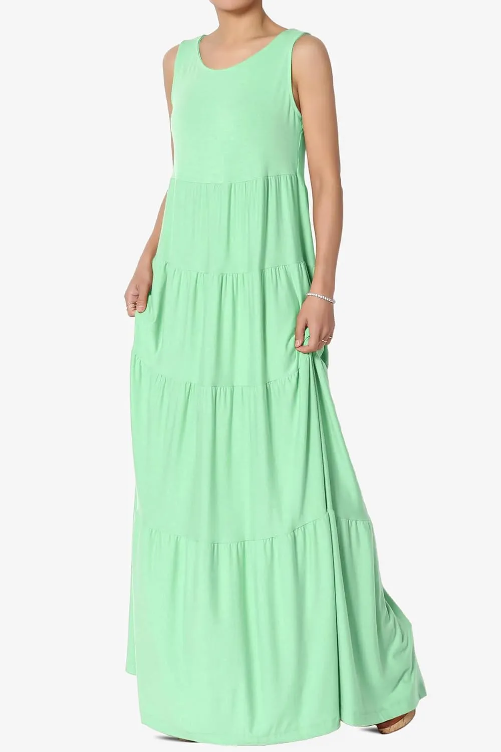 TheMogan Women's Sleeveless Tiered Maxi Dress Flowy Boho Summer A-Line Long Dress for Casual or Vacation