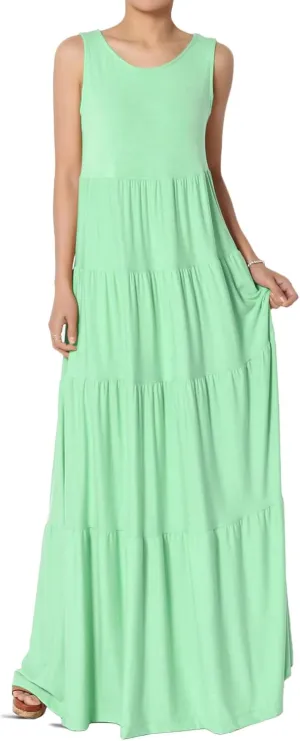 TheMogan Women's Sleeveless Tiered Maxi Dress Flowy Boho Summer A-Line Long Dress for Casual or Vacation