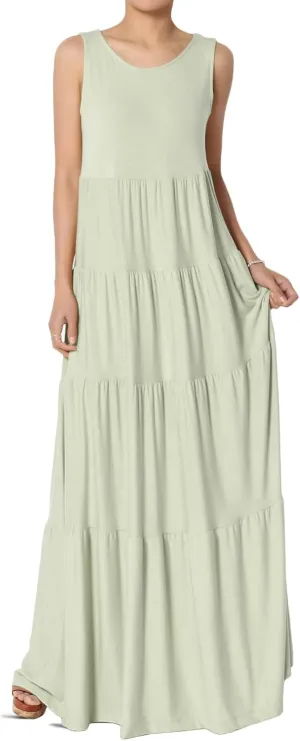 TheMogan Women's Sleeveless Tiered Maxi Dress Flowy Boho Summer A-Line Long Dress for Casual or Vacation