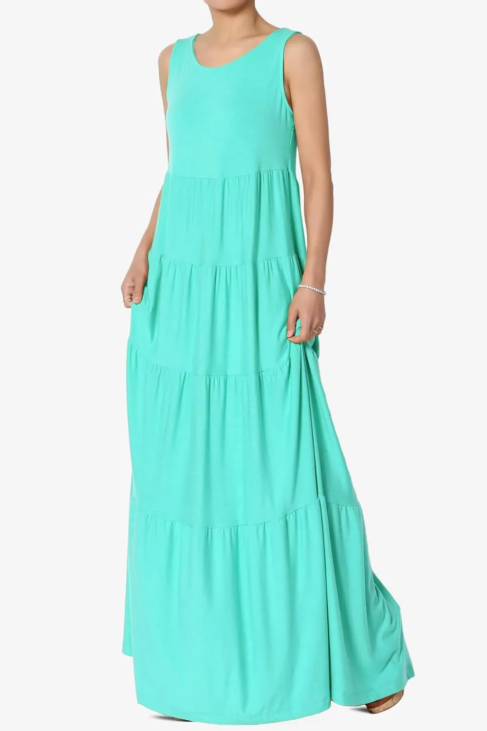 TheMogan Women's Sleeveless Tiered Maxi Dress Flowy Boho Summer A-Line Long Dress for Casual or Vacation