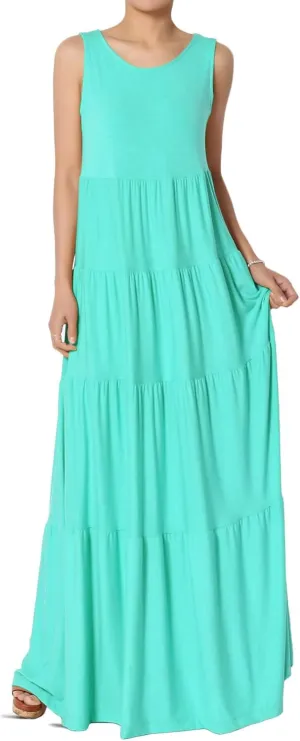 TheMogan Women's Sleeveless Tiered Maxi Dress Flowy Boho Summer A-Line Long Dress for Casual or Vacation