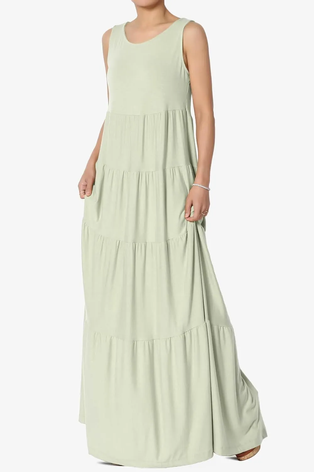 TheMogan Women's Sleeveless Tiered Maxi Dress Flowy Boho Summer A-Line Long Dress for Casual or Vacation