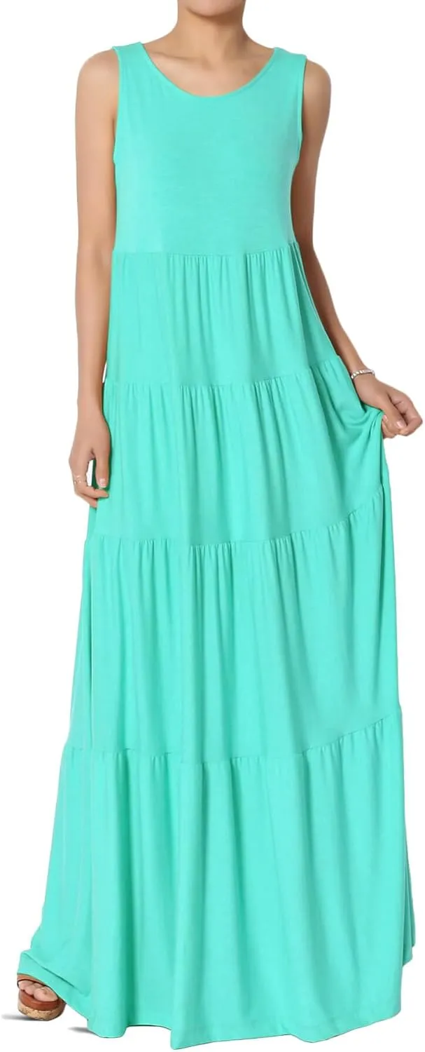 TheMogan Women's Sleeveless Tiered Maxi Dress Flowy Boho Summer A-Line Long Dress for Casual or Vacation