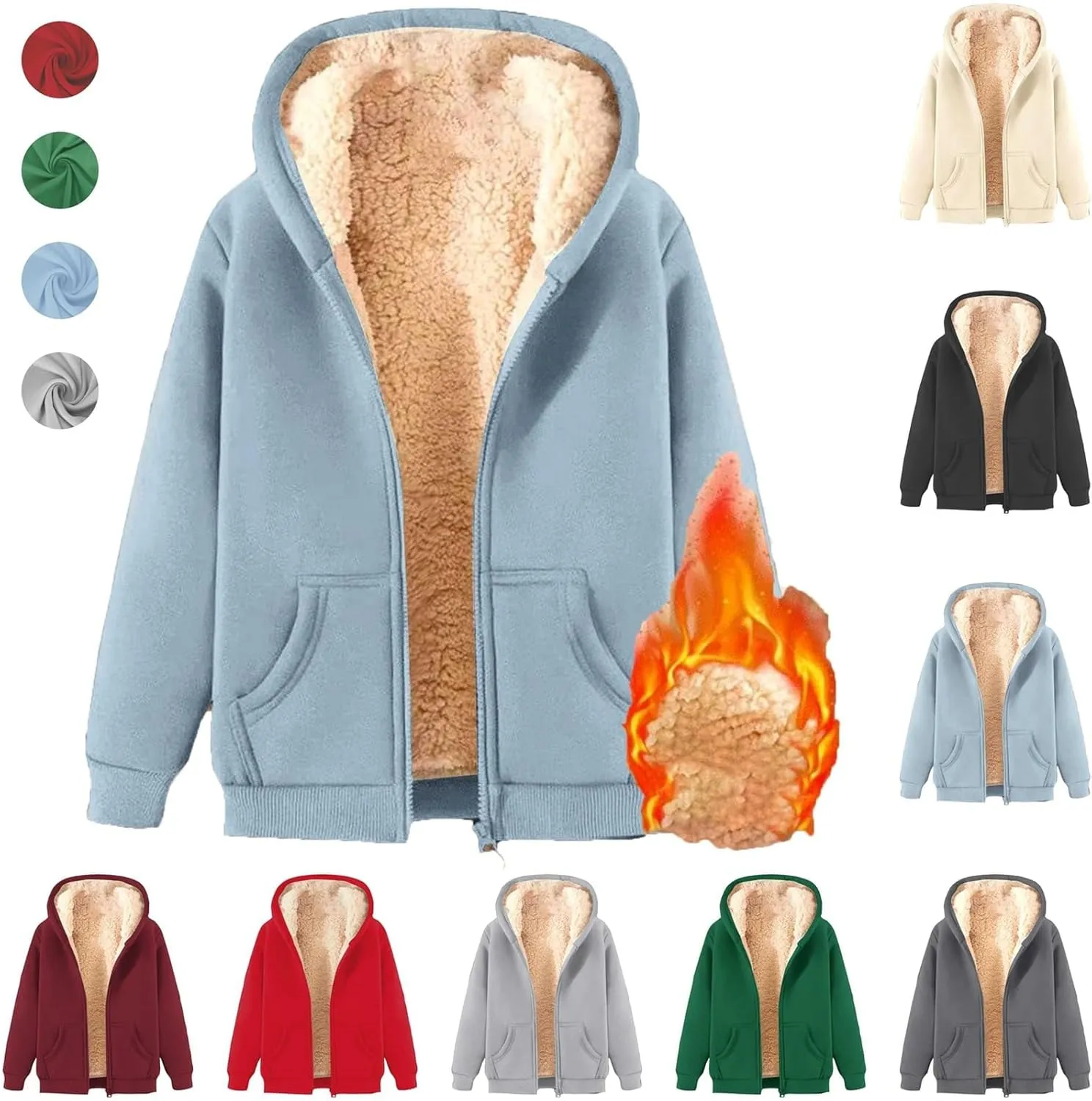 Unisex Boys Girls Fleece Jacket Hoodie Sherpa Lined Zip Up Hooded Sweatshirt Kids Winter Jackets with Pockets