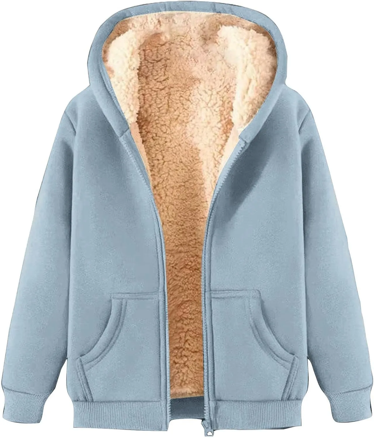 Unisex Boys Girls Fleece Jacket Hoodie Sherpa Lined Zip Up Hooded Sweatshirt Kids Winter Jackets with Pockets